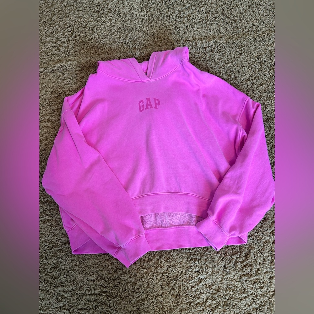 Bright pink GAP vintagesoft arch logo cropped hoodie XL